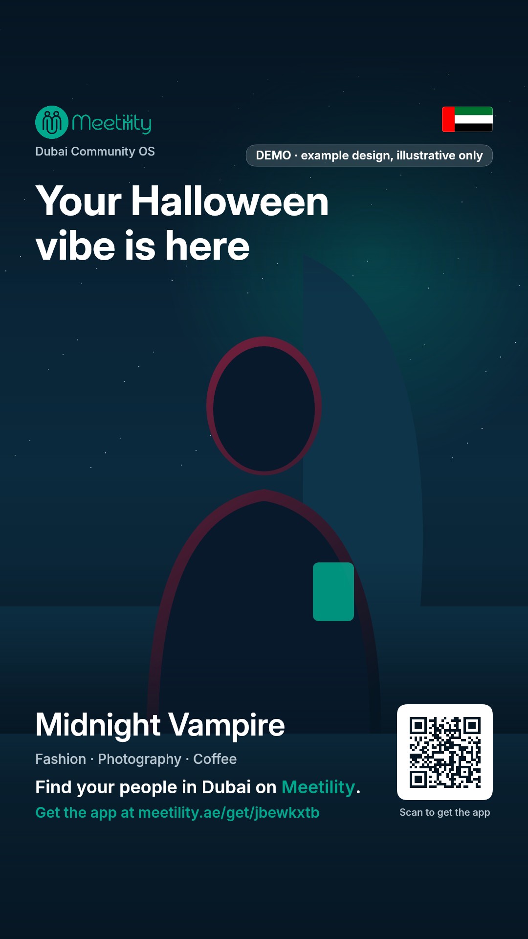 Example story card: Midnight Vampire (demo design, illustrative only)